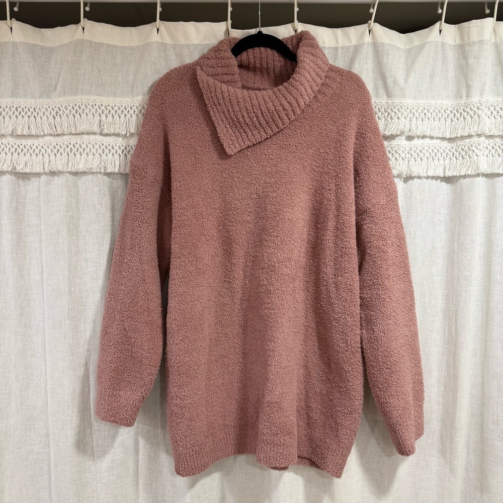Barefoot Dreams Womens Cozychic Rose Quartz Cowl Neck Shirt Pullover Sweater
